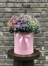 Цветочная композиция из Гипсофила и Розы в шляпной коробке в Заволенье