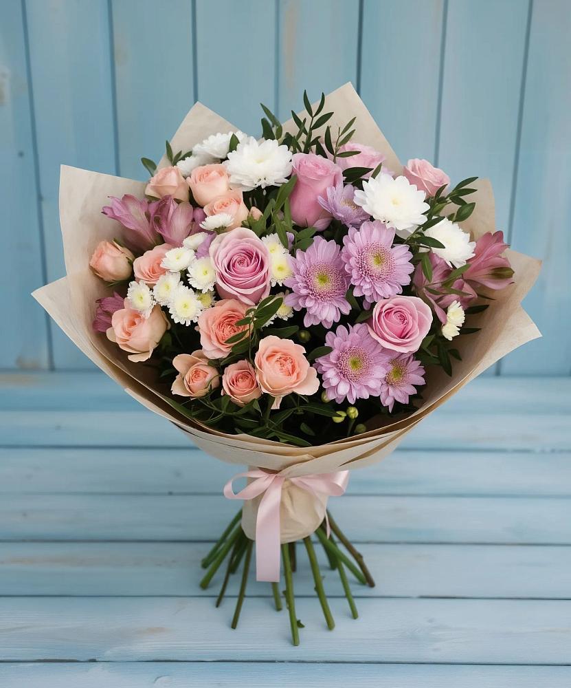Букет цветов из: Хризантемы, Розы и Альстромерии в Заволенье