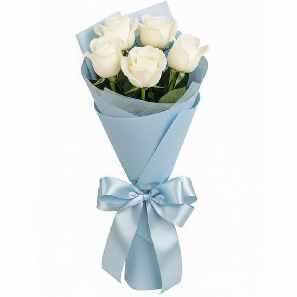 Букет 5 Белых роз Проуд в Заволенье