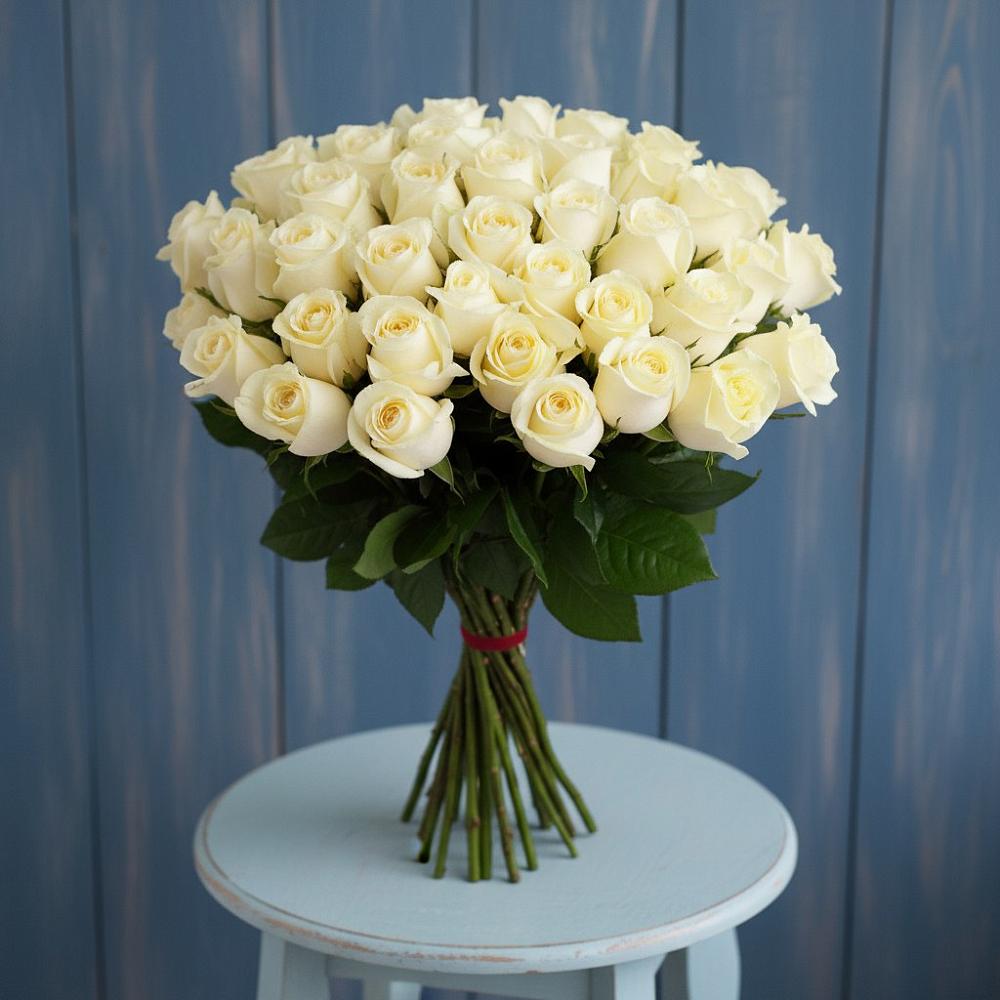 Букет 51 Белая роза Эдлесс Лав в Заволенье