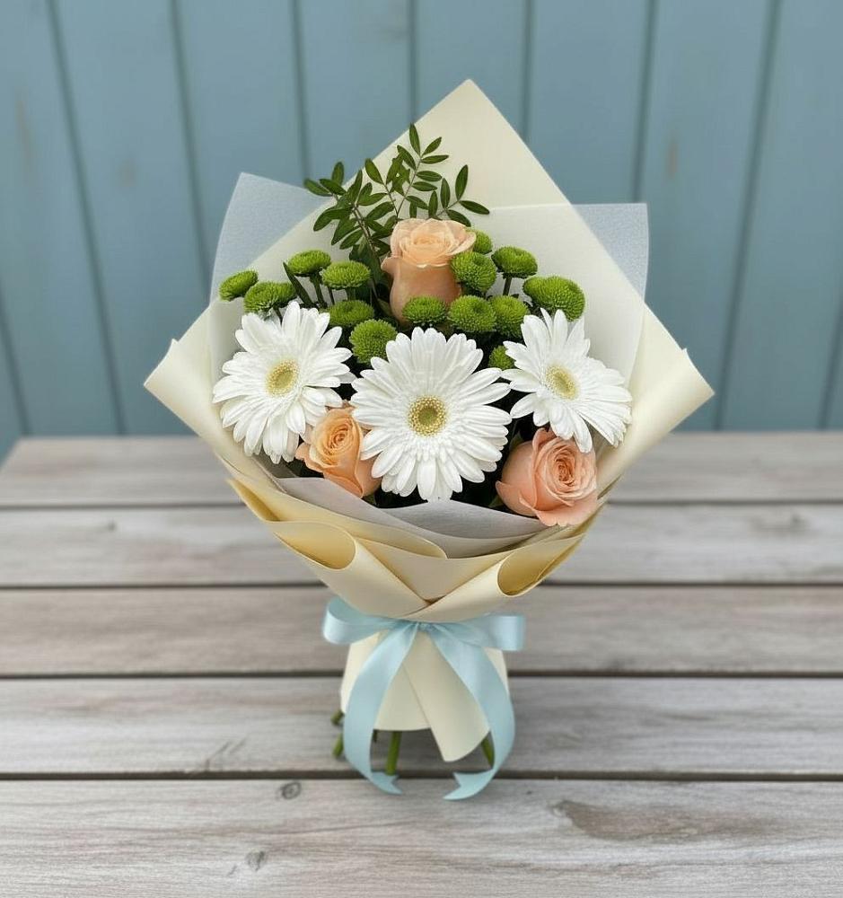 Букет цветов из: Герберы, Розы и Хризантемы в Заволенье