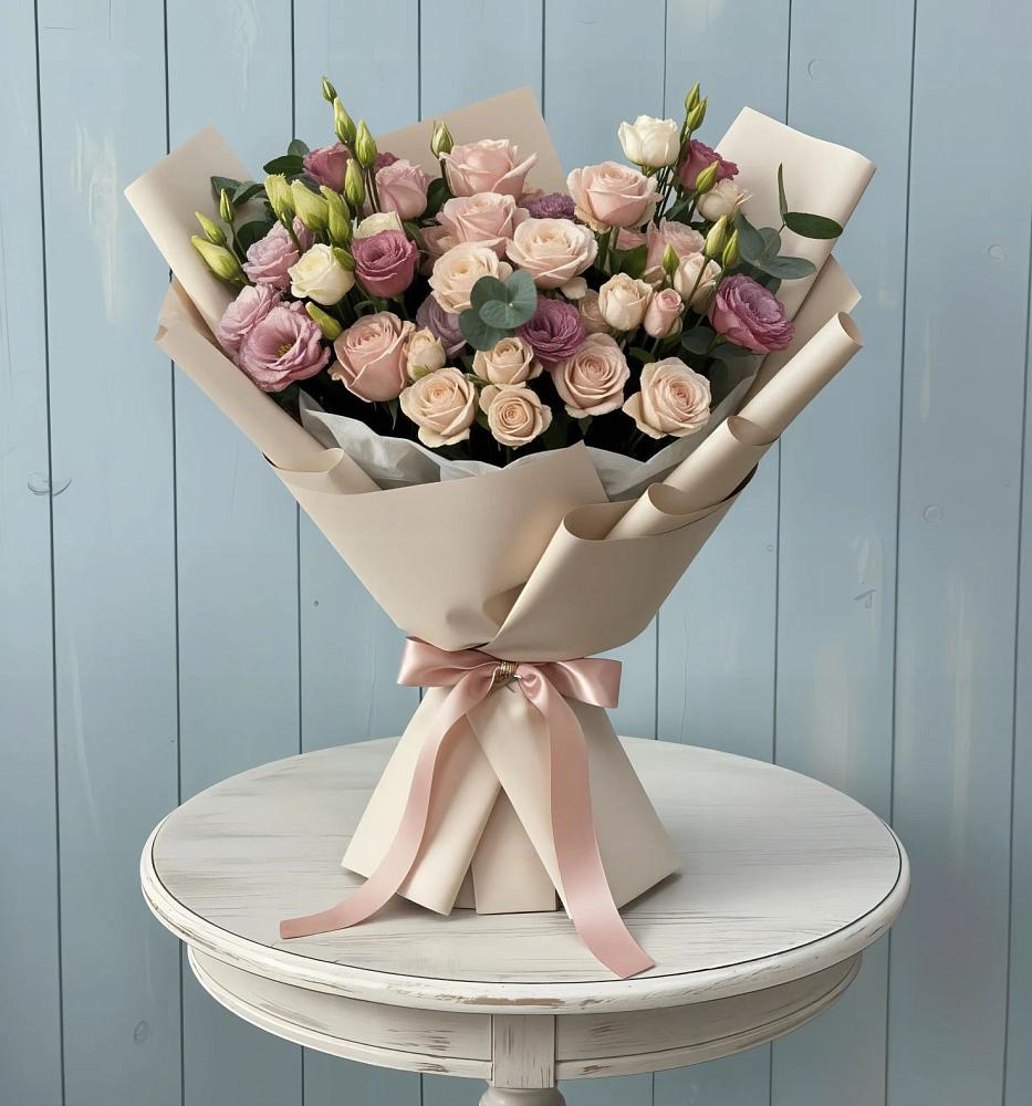 Букет цветов из: Розы и Лизиантусы в Заволенье