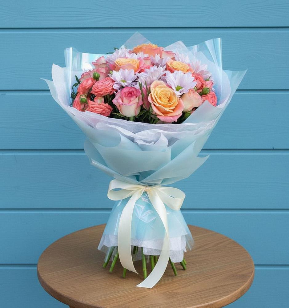 Букет цветов из: Хризантемы и Розы в Заволенье