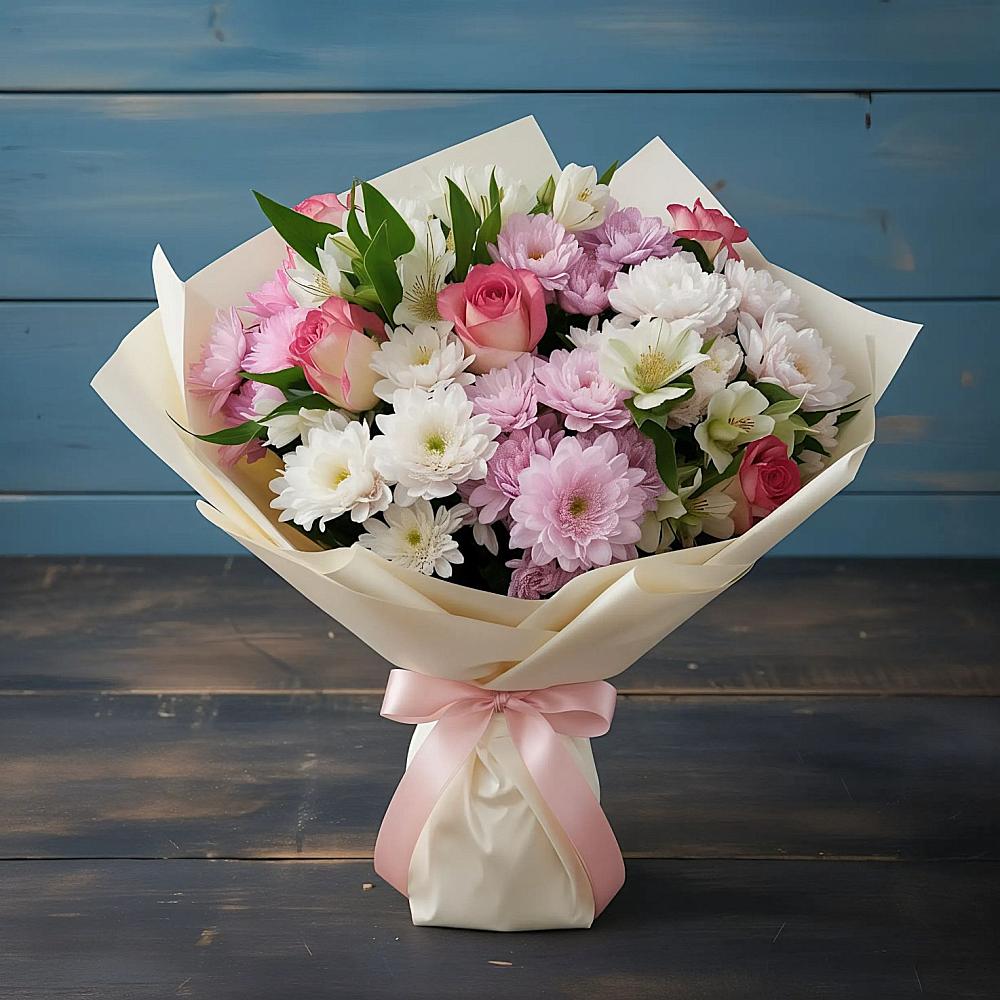 Букет цветов из: Хризантемы, Альстромерии и Розы в Заволенье